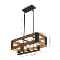 Rustic Wooden 3-Light Chandelier Modern Mid-century Farmhouse Pendant Lighting for Kitchen/ Dining Room/ Living Room