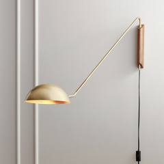 Modern Long Arm Twist Wall Light Plug-In Suspends Sturdy Wall Sconce in Black/Brass Finish