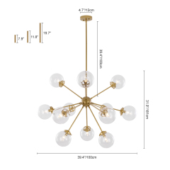 Modern Mid-Century 12- Lights Sputnik Glass Sphere Chandelier for Living Room Bedroom