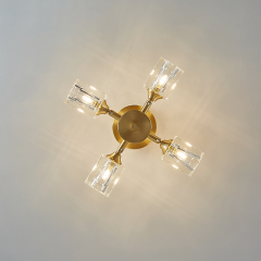 4-Light Luxury Square Crystal Shade Mid-century Flush Mount Ceiling Light
