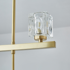 Mid-Century Modern 5-Light Linear Ceiling Light with Square Crystal Shade in Brass