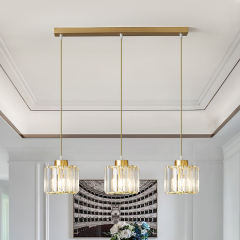 Modern 3 Light Clear Crystal Shade Pendant Light Hanging in Long Rectangle Canopy Modern 3 Light Clear Crystal Shade Pendant Light Hanging in Long Rectangle Canopy