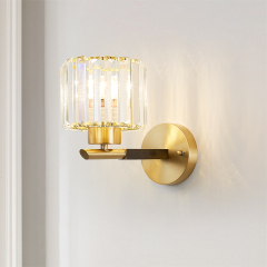 Modern Simple Clear Crystal Shade Wall Sconce in Round Canopy Single Light