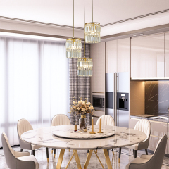 3-Light Modern Clear Crystal Cylinder Shade Multi Light Pendant Lighting in Round Canopy