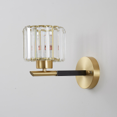 Modern Simple Clear Crystal Shade Wall Sconce in Round Canopy Single Light