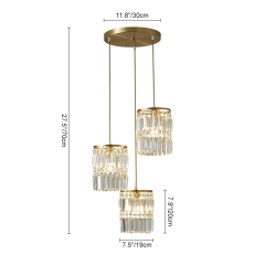 3-Light Modern Clear Crystal Cylinder Shade Multi Light Pendant Lighting in Round Canopy