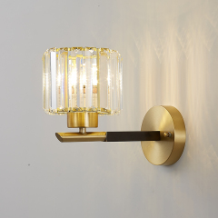 Modern Simple Clear Crystal Shade Wall Sconce in Round Canopy Single Light