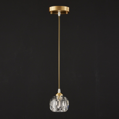 Minimalist Brass Mini Pendant Lighting Crystal Shade Hanging Light in Round Canopy for Bedside/Kitchen/Dining Room