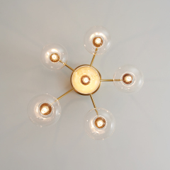 Modern Swirl Brass 6 Light Flush Mount Ceiling Light with Clear Glass Shade Up and Down