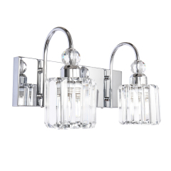 Modern Glam 13.4'' Wide 2 Light Crystal Wall Sconce Bathroom Vanity Light in Chrome/ Black+Brass Finish for Bedroom Bathroom