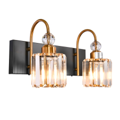 Modern Glam 13.4'' Wide 2 Light Crystal Wall Sconce Bathroom Vanity Light in Chrome/ Black+Brass Finish for Bedroom Bathroom
