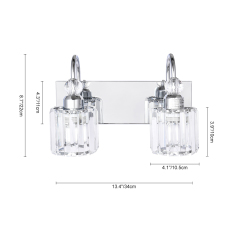 Modern Glam 13.4'' Wide 2 Light Crystal Wall Sconce Bathroom Vanity Light in Chrome/ Black+Brass Finish for Bedroom Bathroom
