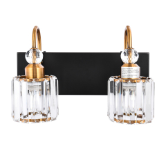 Modern Glam 13.4'' Wide 2 Light Crystal Wall Sconce Bathroom Vanity Light in Chrome/ Black+Brass Finish for Bedroom Bathroom