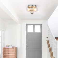 Modern Contemporary Hammer Glass Shade 2-Light Flush Mount Ceiling Light in Chrome Finish for Bedroom/ Hallway
