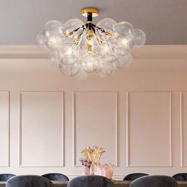 Modern 4/6 Lights Bubble Glass Semi Flush Mount Chandelier in Black/White for Living Room Dining Room Bedroom