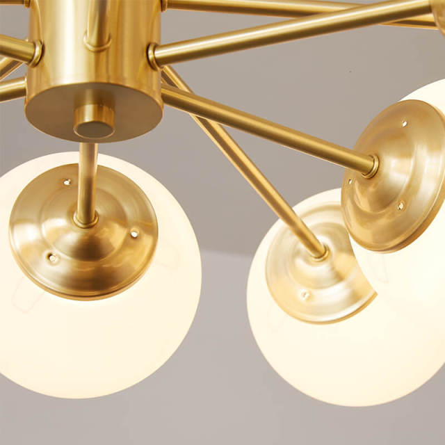 12-Light Mid-Century Modern Two-Tier Brass Sputnik Opal Globe Chandelier Light for Dining Room/Living Room/Bedroom