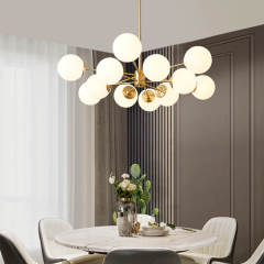 Mid-Century Modern Two-Tier Brass Sputnik Opal Globe Chandelier Light for Dining Room/Living Room