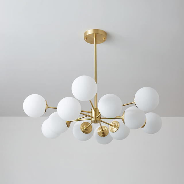 12-Light Modern Two-tier Brass Sputnik Opal Globe Chandelier for Dining Room/Living Room/Bedroom/Restaurant
