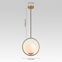 Modern Style 1 Light Brass Circle Ring Pendant Light with Hand-blown Glass Shade