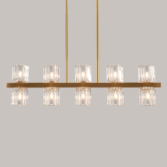 Modern Chic 10-Light Hanging Light Linear Pendant Lighting Chandelier in Cylinder Shades for Living Room Kitchen Island