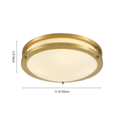 Modern Gold Round Glass Shade Two-tiered Metal LED Flush Mount Ceiling Lights for Living Room Bedroom