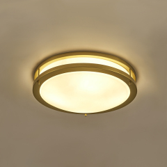 Modern Gold Round Glass Shade Two-tiered Metal LED Flush Mount Ceiling Lights for Living Room Bedroom