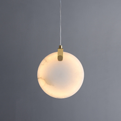 Glam Modern Gold Pendant Light with Transmission Marble Stone Shade Diffuser for Kitchen/Dining Room