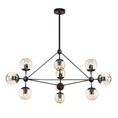 Modern Design Modo Chandelier in Black with Mouth Transparent Glass, 4 Sides 15 Globes for Bedroom Living Room