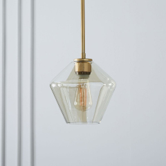 Modern Glass Globe Pendant Light Geometric Glass Shade Brass Hanging Lamp for Bar Kitchen Island Restaurant Lighting