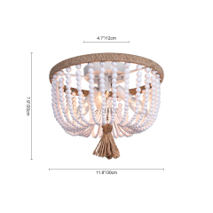 Vintage Mid-century Wood Beaded Flush Mount Ceiling Light in a Rope Knot Design for Entryway, Bedroom, Kitchen, Living Room