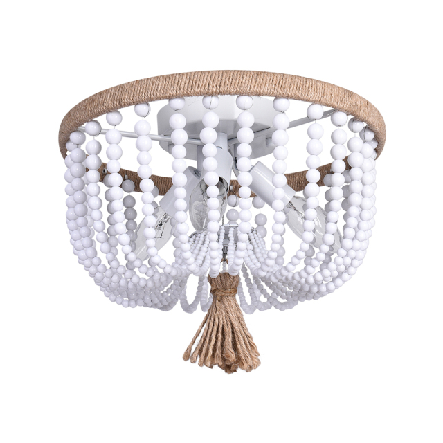 Vintage Mid-century Wood Beaded Flush Mount Ceiling Light in a Rope Knot Design for Entryway, Bedroom, Kitchen, Living Room