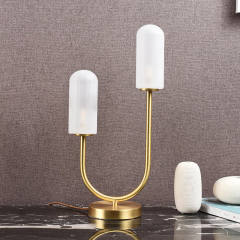 Contemporary Mid-century 2 Light Arched Table Lamp with Glass Shade for Bedside/ Bedroom/ Workplace