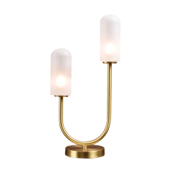 Contemporary Mid-century 2 Light Arched Table Lamp with Glass Shade for Bedside/ Bedroom/ Workplace