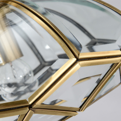 Nordic Modern Brass Lantern Geometric Panel in Olive Oval Shape Glass Semi Flush Mount Ceiling Light for Living Room/Dining Room/ Bedroom/ Bathroom