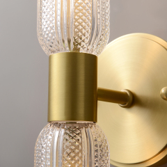 Minimalist 2-Light Armed Glass Wall Sconce Champagne Gold Wall Light Indoor Lighting Up and Down in Cylinder Shade
