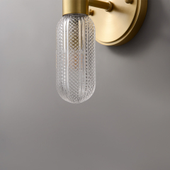 Minimalist 2-Light Armed Glass Wall Sconce Champagne Gold Wall Light Indoor Lighting Up and Down in Cylinder Shade