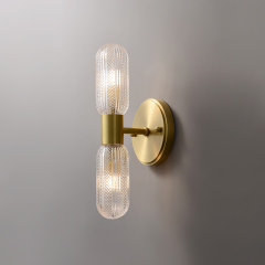 Minimalist 2-Light Armed Glass Wall Sconce Champagne Gold Wall Light Indoor Lighting Up and Down in Cylinder Shade