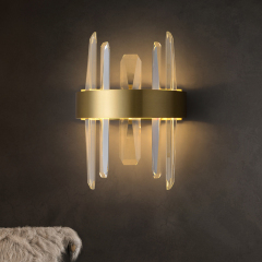 Modern Minimalist Gold LED Wall Scoces Wall Light with Four Crystal Strips for Dining Room Living Room