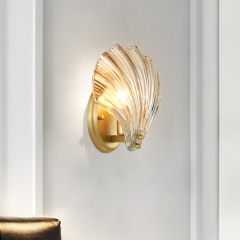 Modern Creative Fluted Glass Clear Shell Wall Sconce Lighting Copper Wall Lamp Bedside Lamp for Restaurant Living Room Hallway