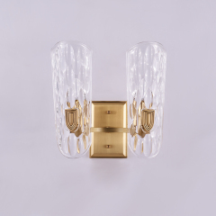 Modern Glam 2 Light Fluted Glass Clear Glass Shade Wall Sconce Copper Wall Lamp for Living Room Hallway Bedroom