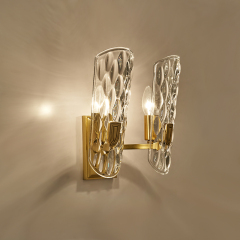 Modern Glam 2 Light Fluted Glass Clear Glass Shade Wall Sconce Copper Wall Lamp for Living Room Hallway Bedroom