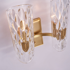 Modern Glam 2 Light Fluted Glass Clear Glass Shade Wall Sconce Copper Wall Lamp for Living Room Hallway Bedroom