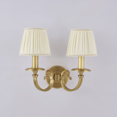Antique Luxury Brass 2-Light Wall Light Swing Arms with Fabric Shade for Living Room Hallway Bedroom