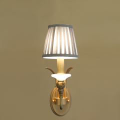 Antique Curved Arm Brass Wall Lamp 1/2- Light Wall Sconce with Blue Fabric Shade for Living Room Hallway Bedroom
