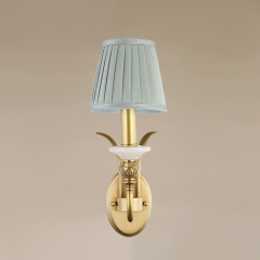 Antique Curved Arm Brass Wall Lamp 1/2- Light Wall Sconce with Blue Fabric Shade for Living Room Hallway Bedroom