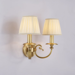 Antique Luxury Brass 2-Light Wall Light Swing Arms with Fabric Shade for Living Room Hallway Bedroom