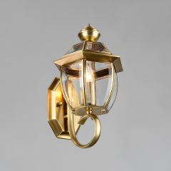 Mid-century Vintage Copper Wall Sconce Wall Light in Crisp Lines and Clear Beveled Glass with Antique Brass Finish