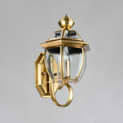 Mid-century Vintage Copper Wall Sconce Wall Light in Crisp Lines and Clear Beveled Glass with Antique Brass Finish