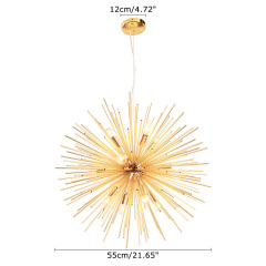 Modern Style 8/12 Light Sunburst Sputnik Chandelier in Gold for Living Room Restaurant