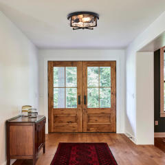 Mid-century Modern Farmhouse Industrial Drum Flush Mount Industrial Seeded Glass Shade Ceiling Light Fixtures